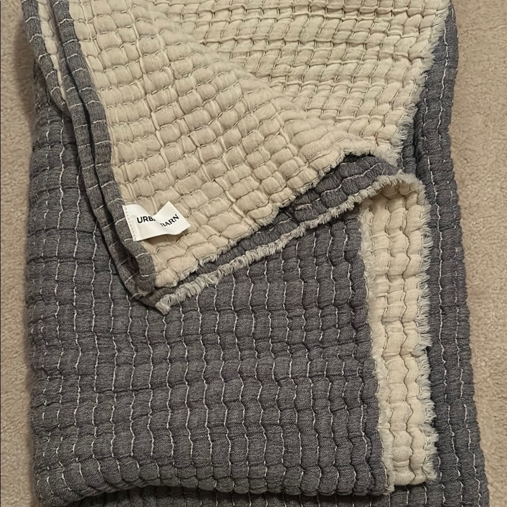 Urban Barn Gray and Cream Waffle Blanket